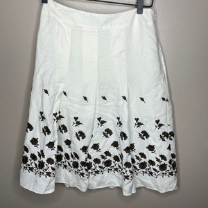 Ann Taylor Pleated Cream Brown‎ Linen Blend Skirt